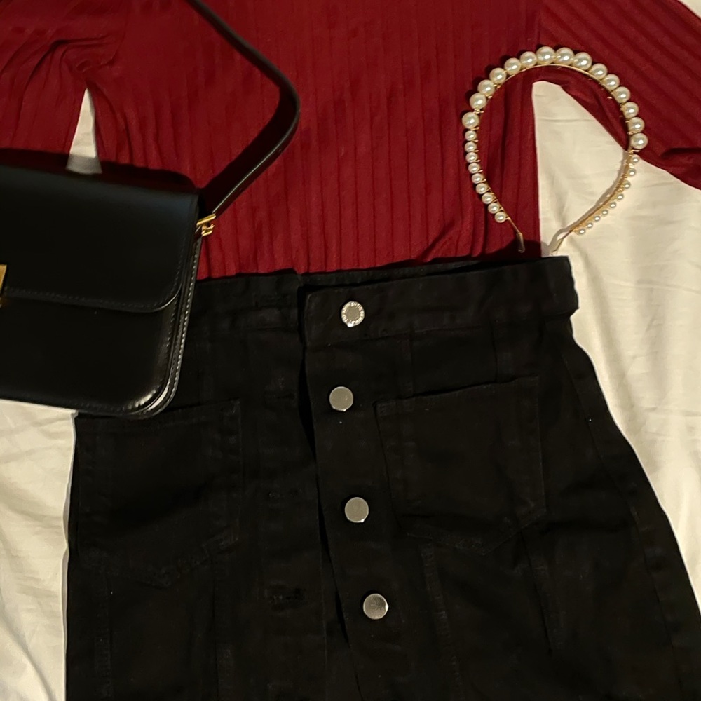 Zara black denim skirt